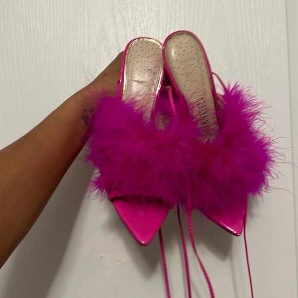 Pink Feather Heels - Picture 1 of 4
